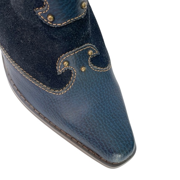Vintage Coastal Cowgirl Western Navy Blue Suede Leather Mule Heels Size 6 - Picture 12 of 16
